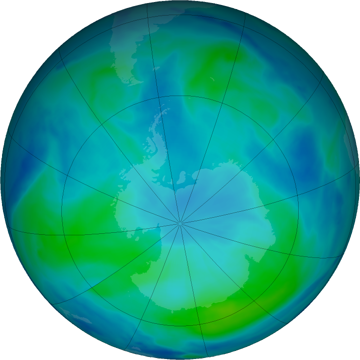 Antarctic ozone map for 03 March 2022